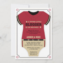 Baseball Jersey Baby shower Uitnodiging, Rood, Zwa Kaart