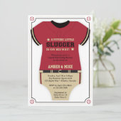 Baseball Jersey Baby shower Uitnodiging, Rood, Zwa Kaart (Staand voorkant)