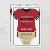 Baseball Jersey Baby shower Uitnodiging, Rood, Zwa Kaart (Voorkant / Achterkant)