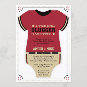Baseball Jersey Baby shower Uitnodiging, Rood, Zwa Kaart