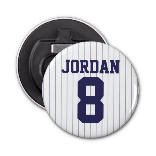 Baseball Jersey met aangepaste naam en nummer Button Flesopener (Voorkant)