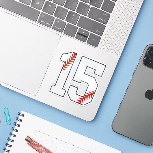 Baseball Jersey Number 15 Sticker (Laptop met iPhone)