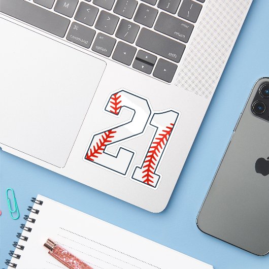 Baseball Jersey Number 21 Sticker (Laptop met iPhone)