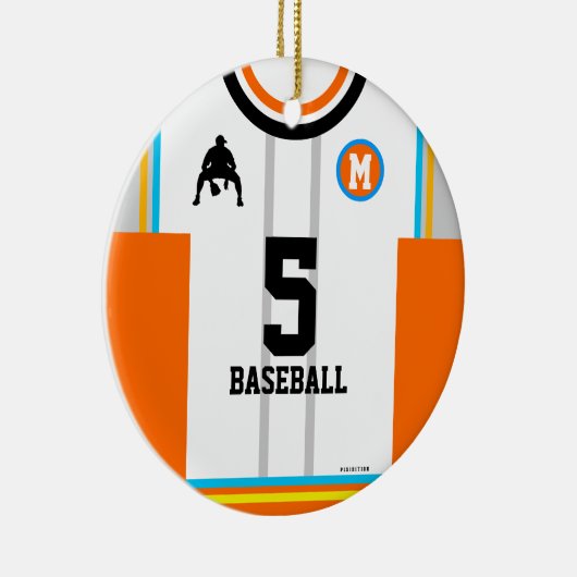 Baseball Jersey Oranje Blue Grey Ornament (Rechts)