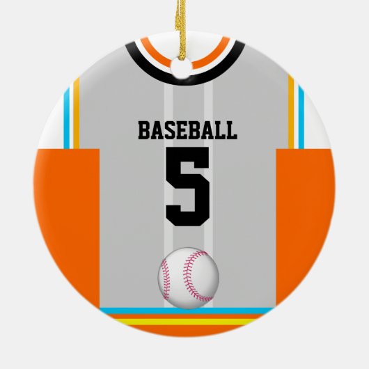 Baseball Jersey Oranje Blue Grey Ornament (Achterkant)