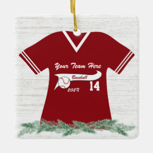 Baseball Jersey Red en White met foto Keramisch Ornament