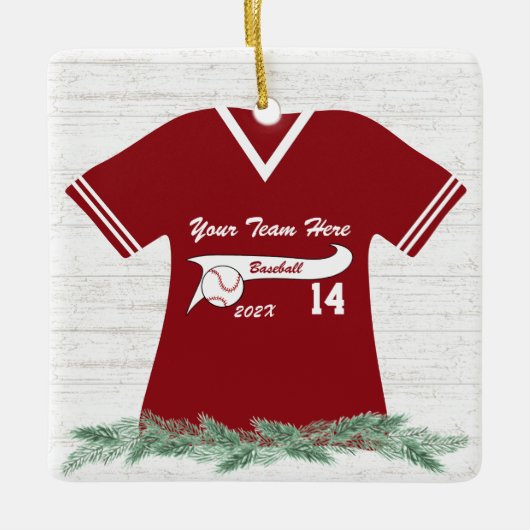 Baseball Jersey Red en White met foto Keramisch Ornament (Voorkant)