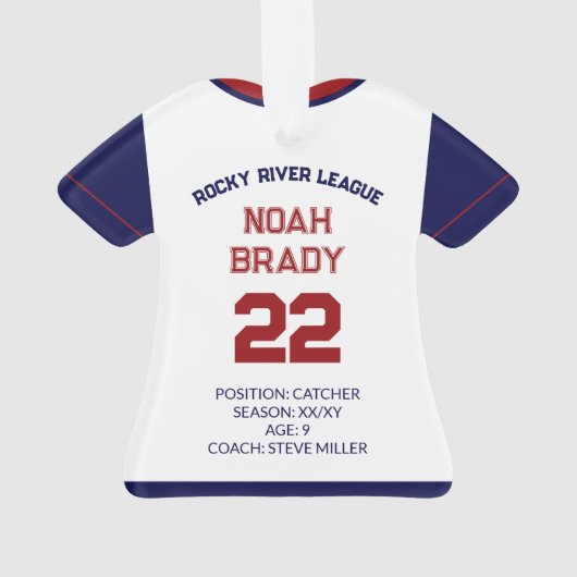 Baseball Jersey Speler Stats Red Navy Keepsake Ornament (achterkant)