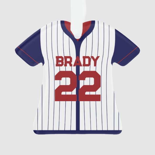 Baseball Jersey Speler Stats Red Navy Keepsake Ornament (voorkant)