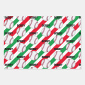 Baseball Jongen Naam Kerstplezier 3 Inpakpapier Vel (Voorkant)