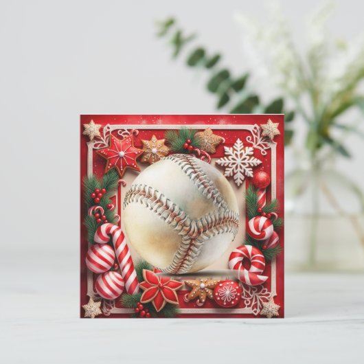 Baseball kerst feestdagenkaart (Staand voorkant)