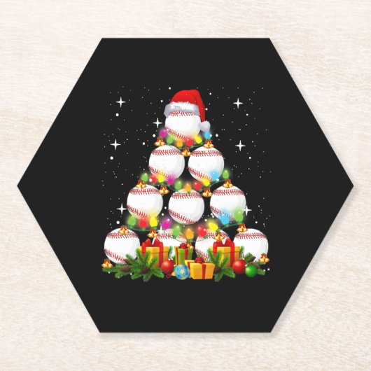 Baseball-kerstboom - Baseball Player-cadeau Kartonnen Onderzetters (Voorkant)