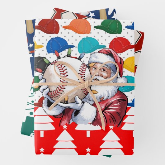 Baseball Kerstmis thema met Sinterklaas Inpakpapier Vel (In situ)