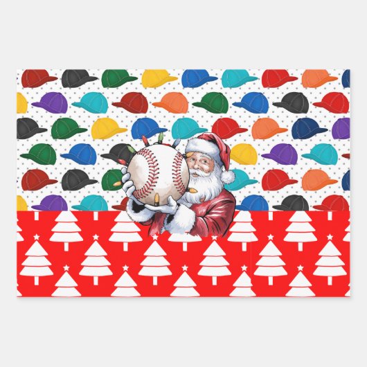 Baseball Kerstmis thema met Sinterklaas Inpakpapier Vel (Voorkant)