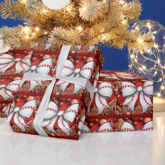 Baseball Kerstmis thema voor de speler Cadeaupapier (Feestdagen)