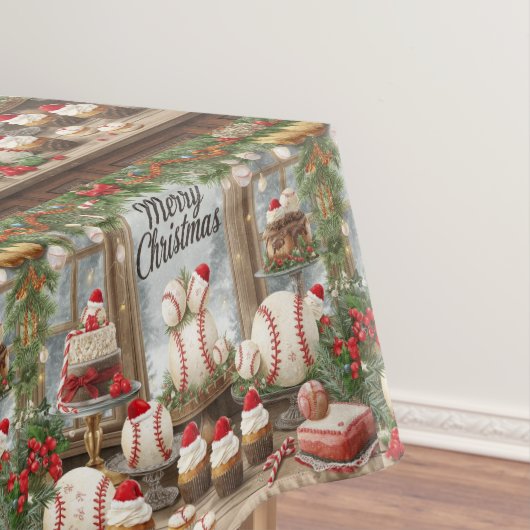 Baseball Kerstmis thema voor de speler Tafelkleed (Voorbeeld)