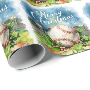 Baseball kerstthema in het stadion cadeaupapier
