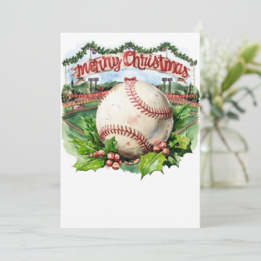 Baseball kerstthema in het stadion feestdagenkaart (Staand voorkant)