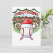 Baseball kerstthema in het stadion feestdagenkaart (Staand voorkant)