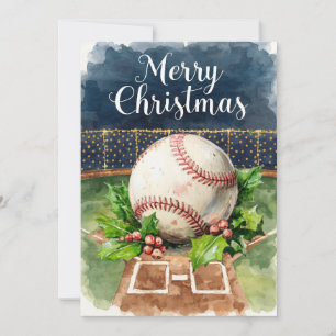 Baseball kerstthema in het stadion feestdagenkaart