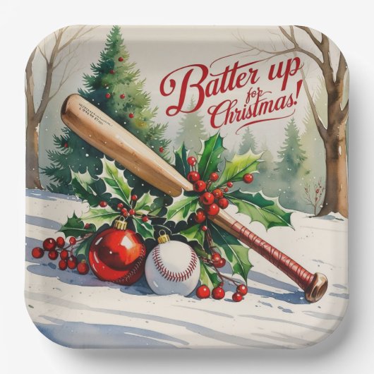 Baseball kerstthema papieren bordje (Voorkant)