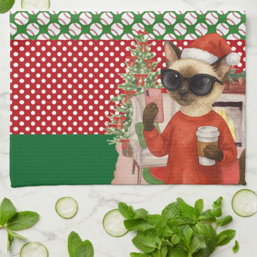 Baseball kerstthema theedoek (Gevouwen)