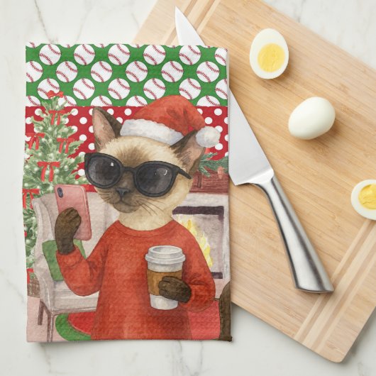 Baseball kerstthema theedoek (Quarter Fold)