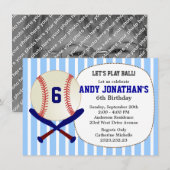 Baseball Kind: Birthday Party Blue Invitation Kaart (Voorkant / Achterkant)