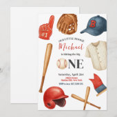 Baseball Kinder uitnodiging voor eerste verjaardag (Voorkant / Achterkant)