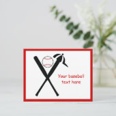 Baseball kruiste vleermuizen en pet zwart, rood briefkaart (Staand voorkant)