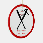 Baseball kruiste vleermuizen en pet zwart, rood keramisch ornament (Rechts)