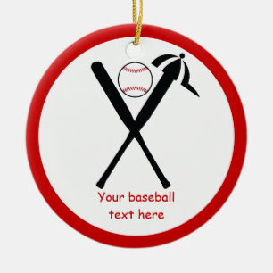 Baseball kruiste vleermuizen en pet zwart, rood keramisch ornament