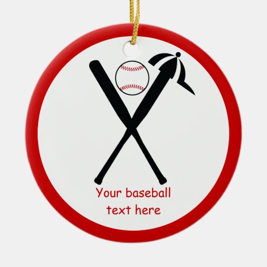 Baseball kruiste vleermuizen en pet zwart, rood keramisch ornament (Voorkant)