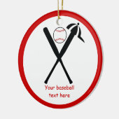 Baseball kruiste vleermuizen en pet zwart, rood keramisch ornament (Links)