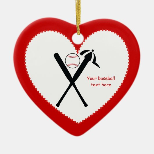 Baseball kruiste vleermuizen en pet zwart, rood keramisch ornament (Voorkant)