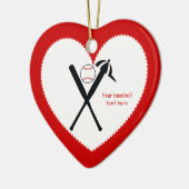 Baseball kruiste vleermuizen en pet zwart, rood keramisch ornament (Links)