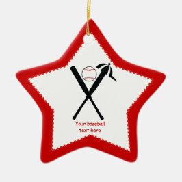 Baseball kruiste vleermuizen en pet zwart, rood keramisch ornament