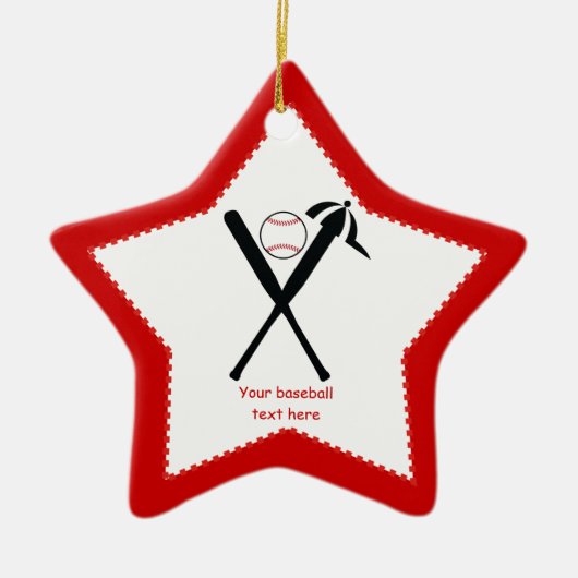 Baseball kruiste vleermuizen en pet zwart, rood keramisch ornament (Voorkant)