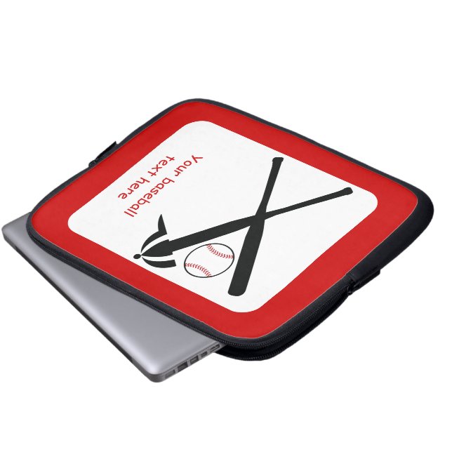 Baseball kruiste vleermuizen en pet zwart, rood laptop sleeve (Voorkant onderkant)