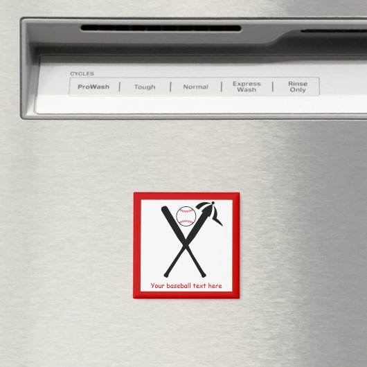 Baseball kruiste vleermuizen en pet zwart, rood magneet (Insitu (Vaatwasser))