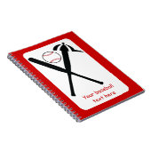 Baseball kruiste vleermuizen en pet zwart, rood notitieboek (Rechterzijde)