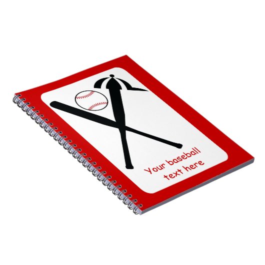 Baseball kruiste vleermuizen en pet zwart, rood notitieboek (Rechterzijde)