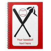 Baseball kruiste vleermuizen en pet zwart, rood notitieboek (Voorkant)