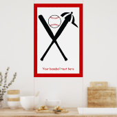 Baseball kruiste vleermuizen en pet zwart, rood poster (Keuken)