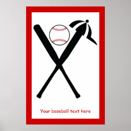 Baseball kruiste vleermuizen en pet zwart, rood poster