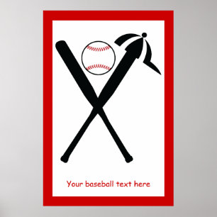 Baseball kruiste vleermuizen en pet zwart, rood poster
