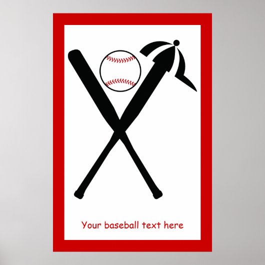 Baseball kruiste vleermuizen en pet zwart, rood poster (Voorkant)