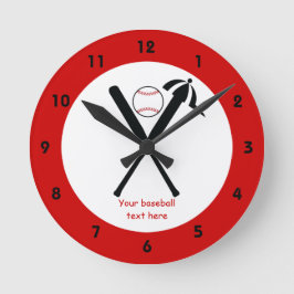 Baseball kruiste vleermuizen en pet zwart, rood ronde klok
