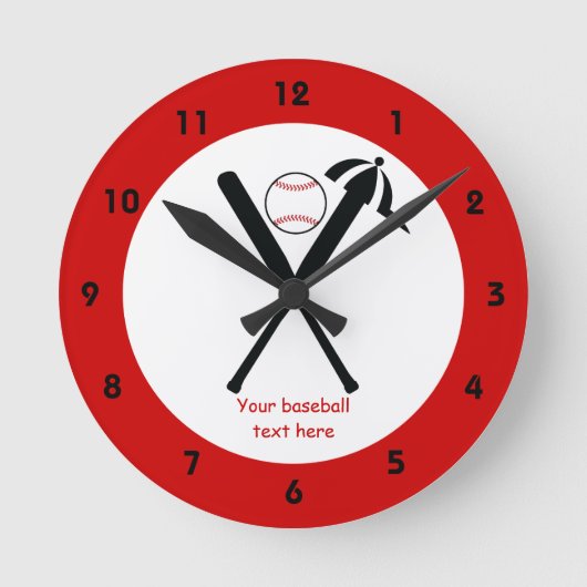 Baseball kruiste vleermuizen en pet zwart, rood ronde klok (Voorkant)