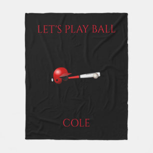BASEBALL "Let's play ball" zwarte vlooiendeken. Fleece Deken